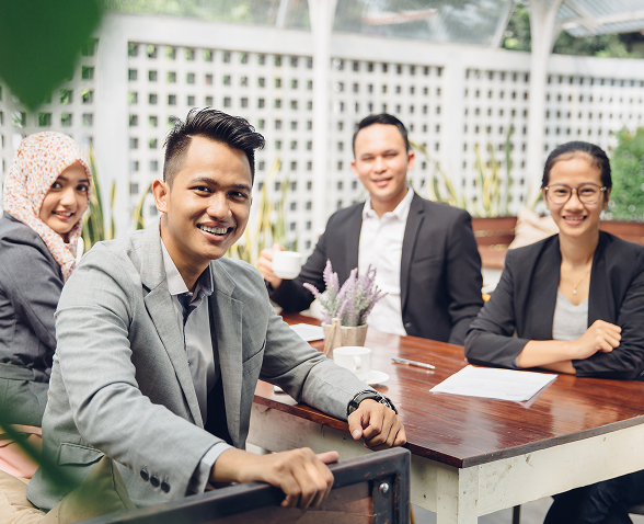 Intermediate students in a meeting